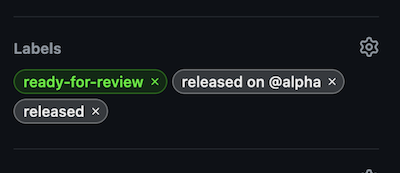 labels on a GitHub pull request indicating it was released to preview and production
