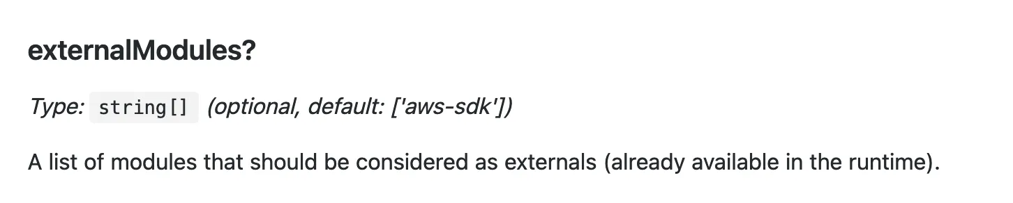 screenshot of the aws-cdk bundling options documentation page