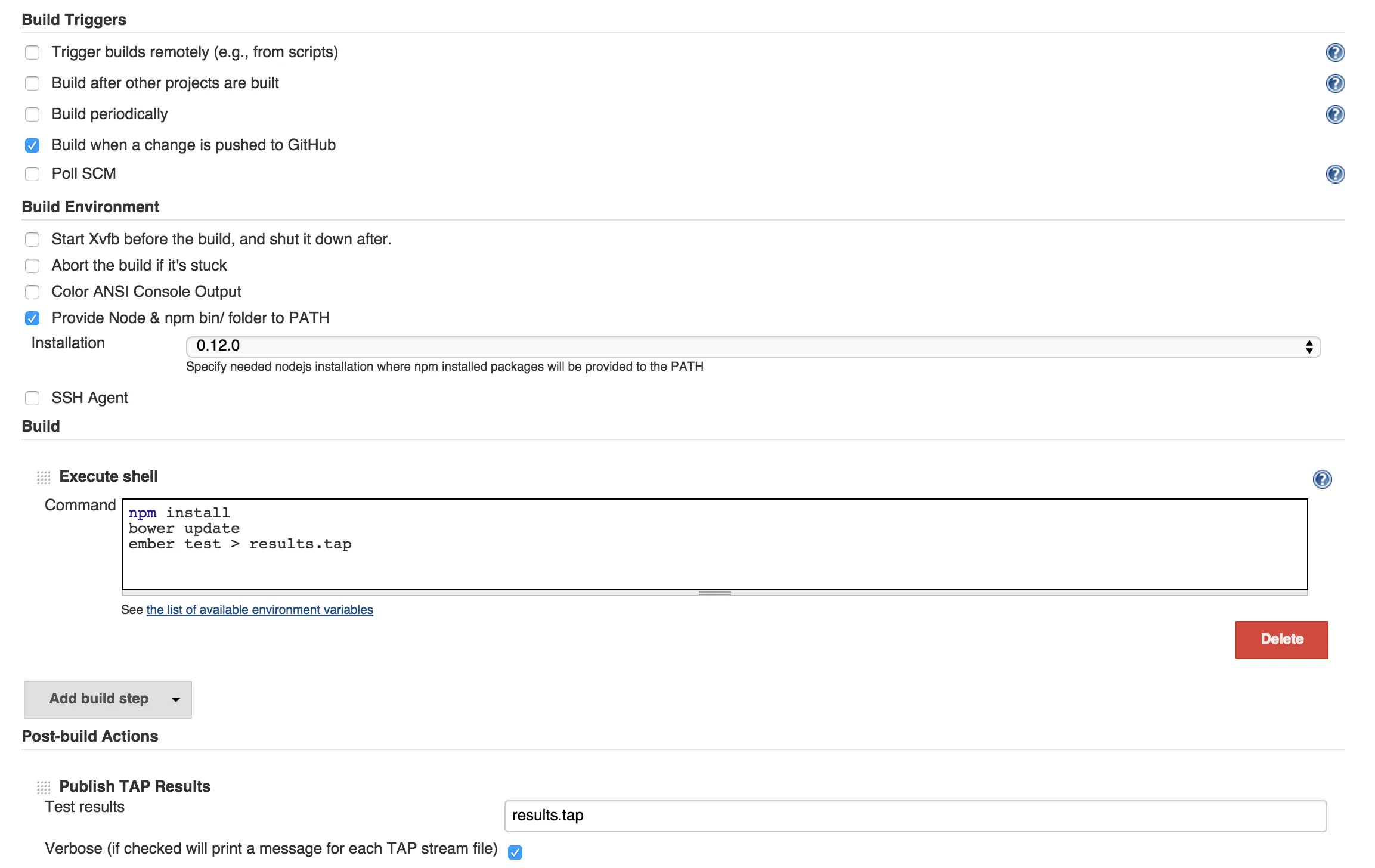 Sample Configuration Settings