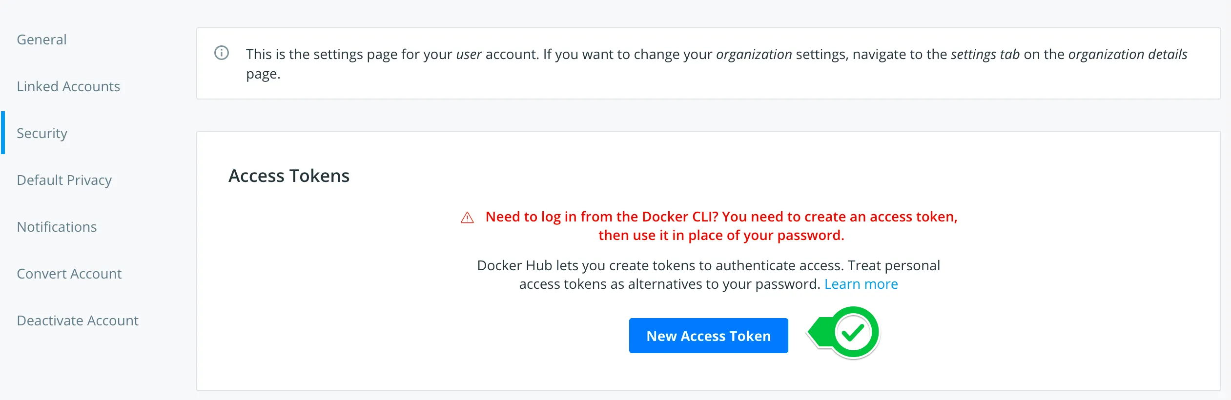create a new access token on hub.docker.com