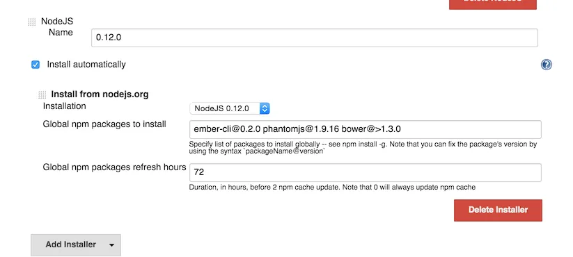 NodeJS Plugin Configuration