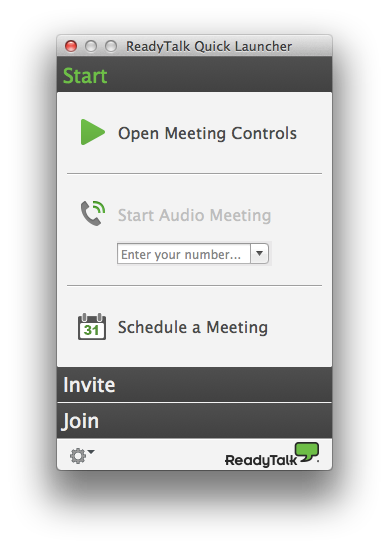 Screenshot of the ReadyTalk QuickLauncher