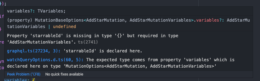 an typescript error about a missing, expected variable